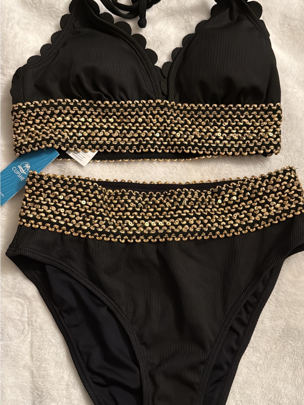 Cupshe Black Bikini Set with Gold Chain-Trim Detail